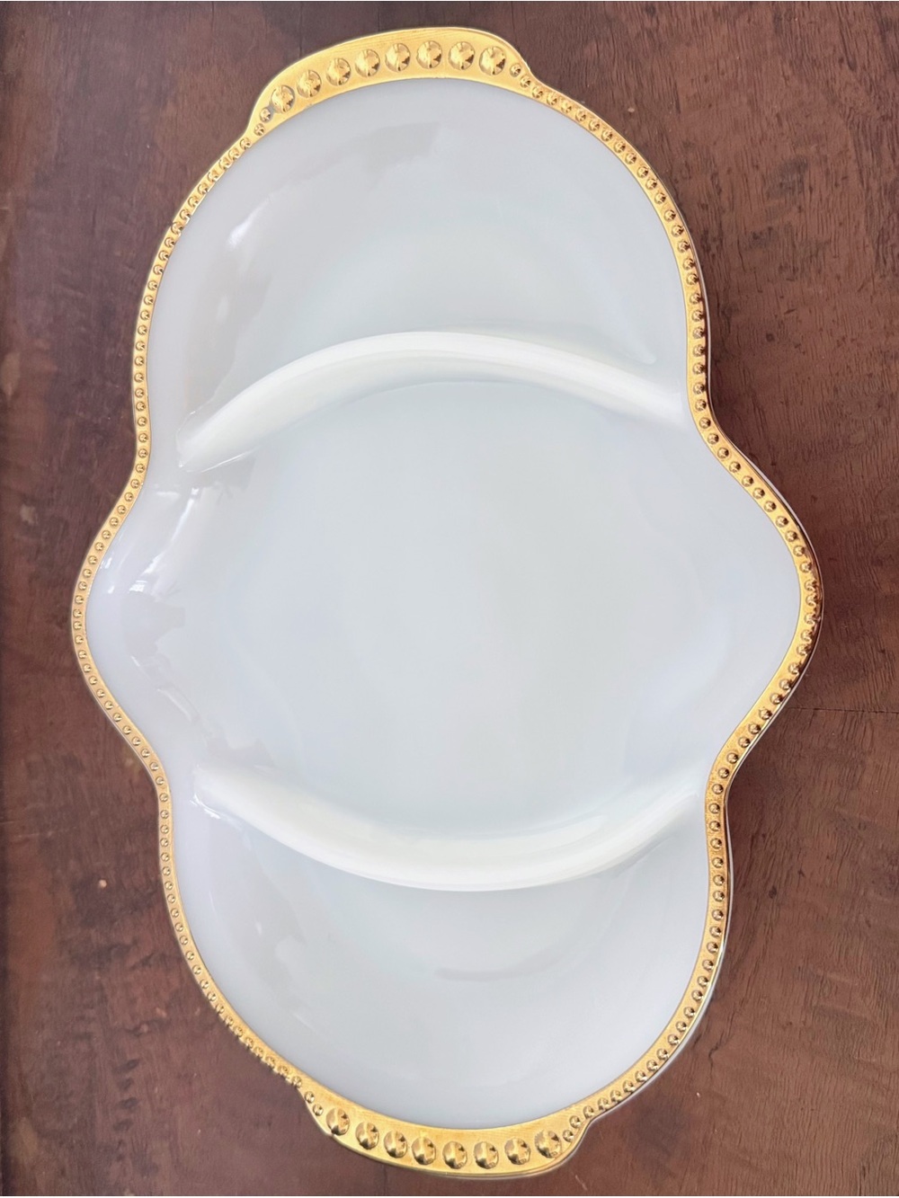 Fire King White Divided Serving Dish with Gold Trim